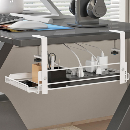 Plateau de gestion des câbles sous le bureau sans perçage – organisateur en acier pour fils, multiprises et chargeurs
